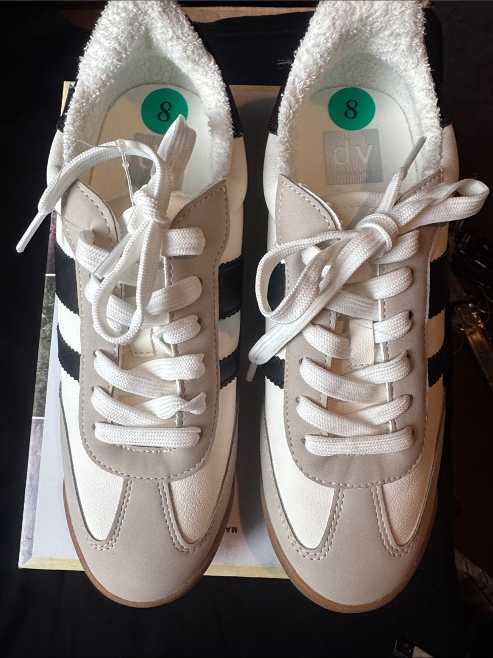 DV by Dolce Vita White and Black Lace-Up Sneakers with Suede Trim